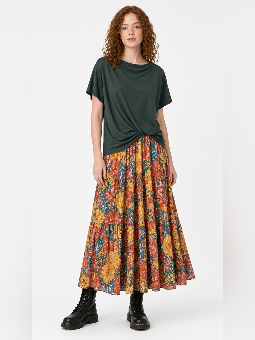 Dark Green Twist Front Short Sleeve Top Unbranded